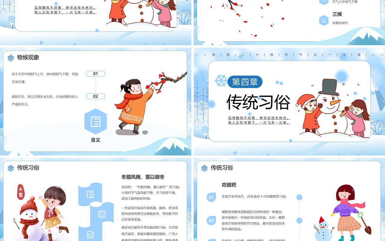 蓝色卡通风传统二十四节气之小雪PPT模板