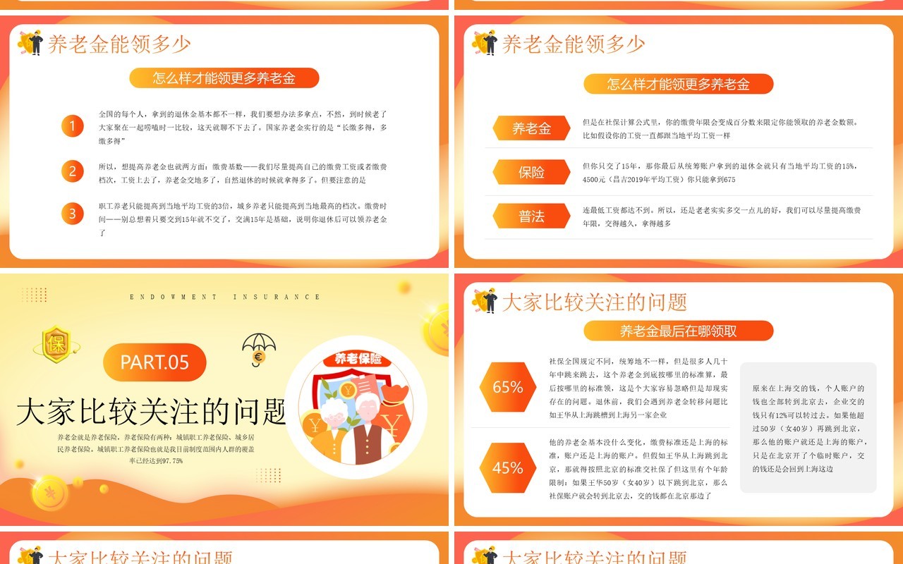 黄色插画风养老保险知识普及PPT模板