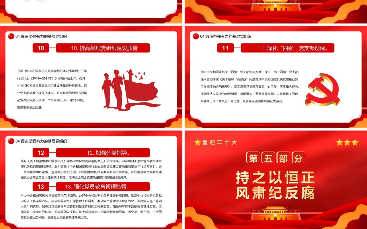 红金党政风党的建设主要工作PPT模板