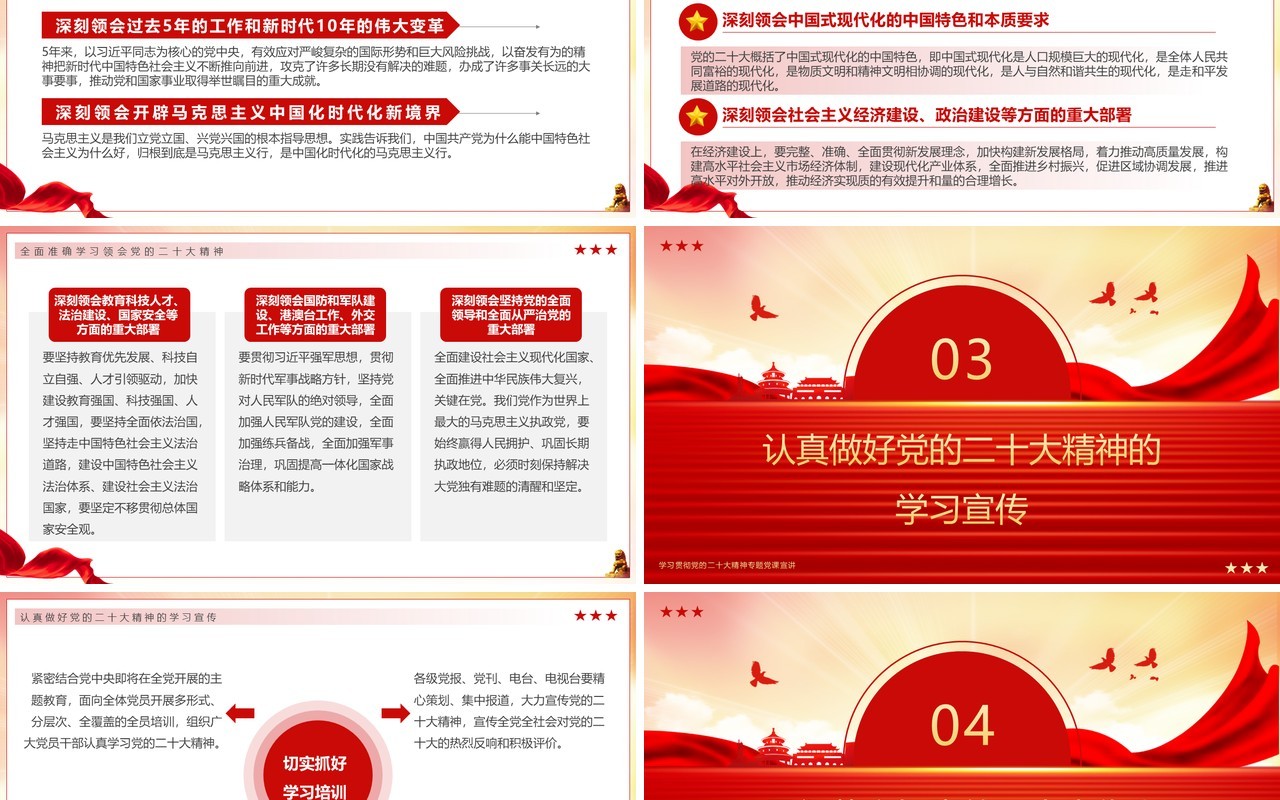 红色党政风学习贯彻党的二十大精神宣讲PPT模板