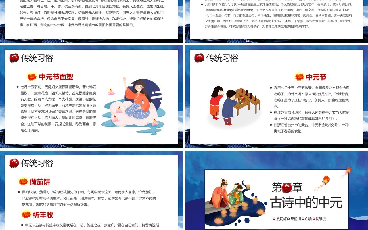 蓝色古风中国传统节日之中元节介绍PPT模板