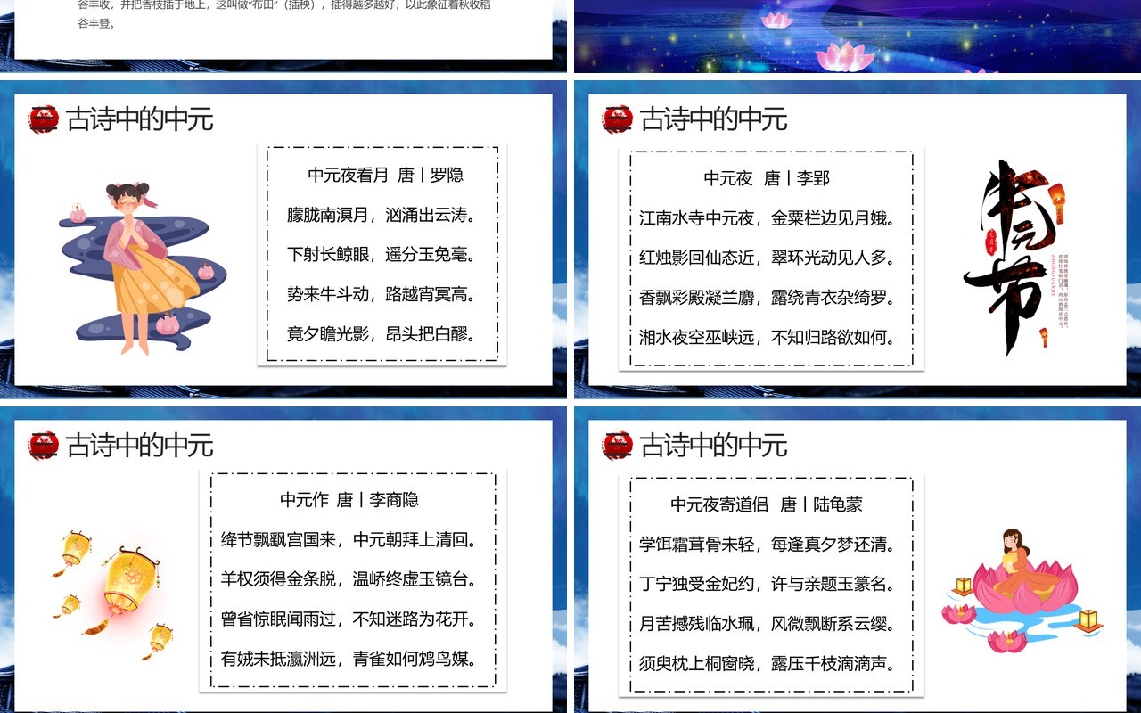 蓝色古风中国传统节日之中元节介绍PPT模板