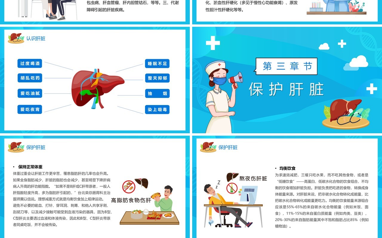 蓝色卡通全国爱肝日宣传介绍PPT模板