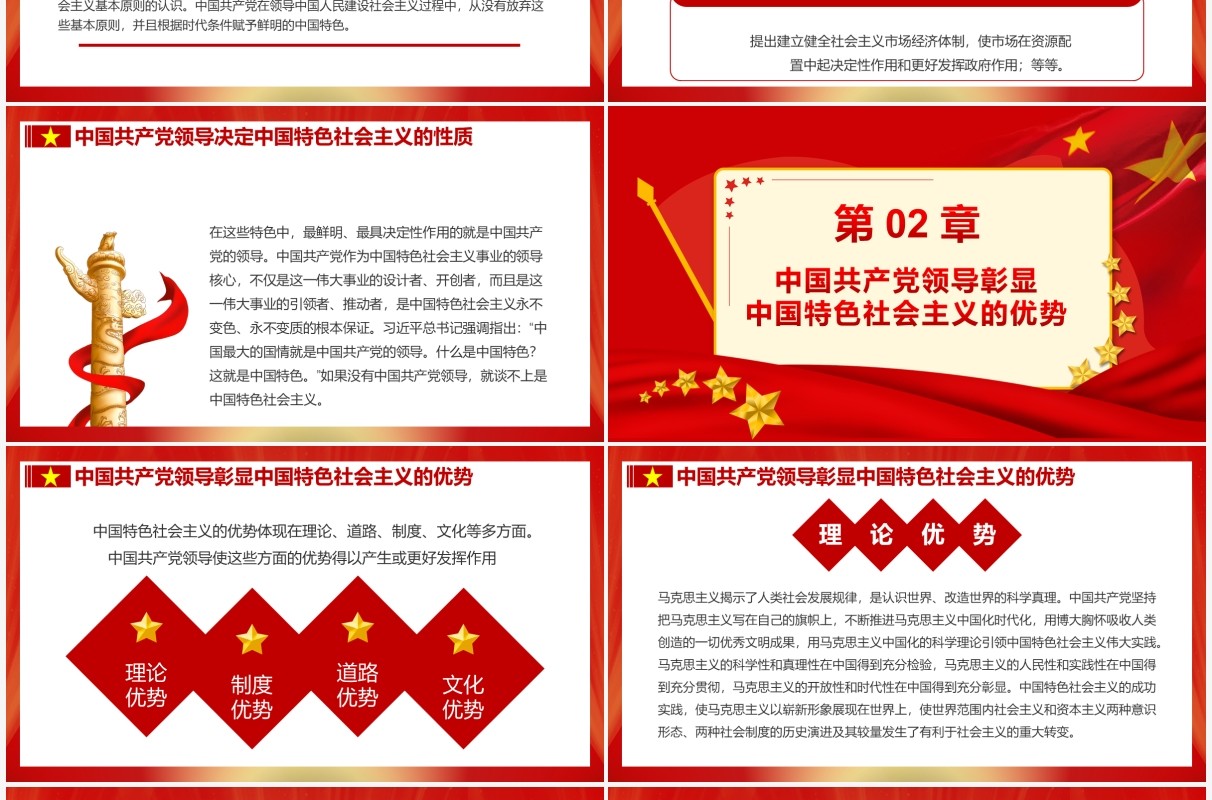 红色大气党政坚持中国共产党领导PPT模板