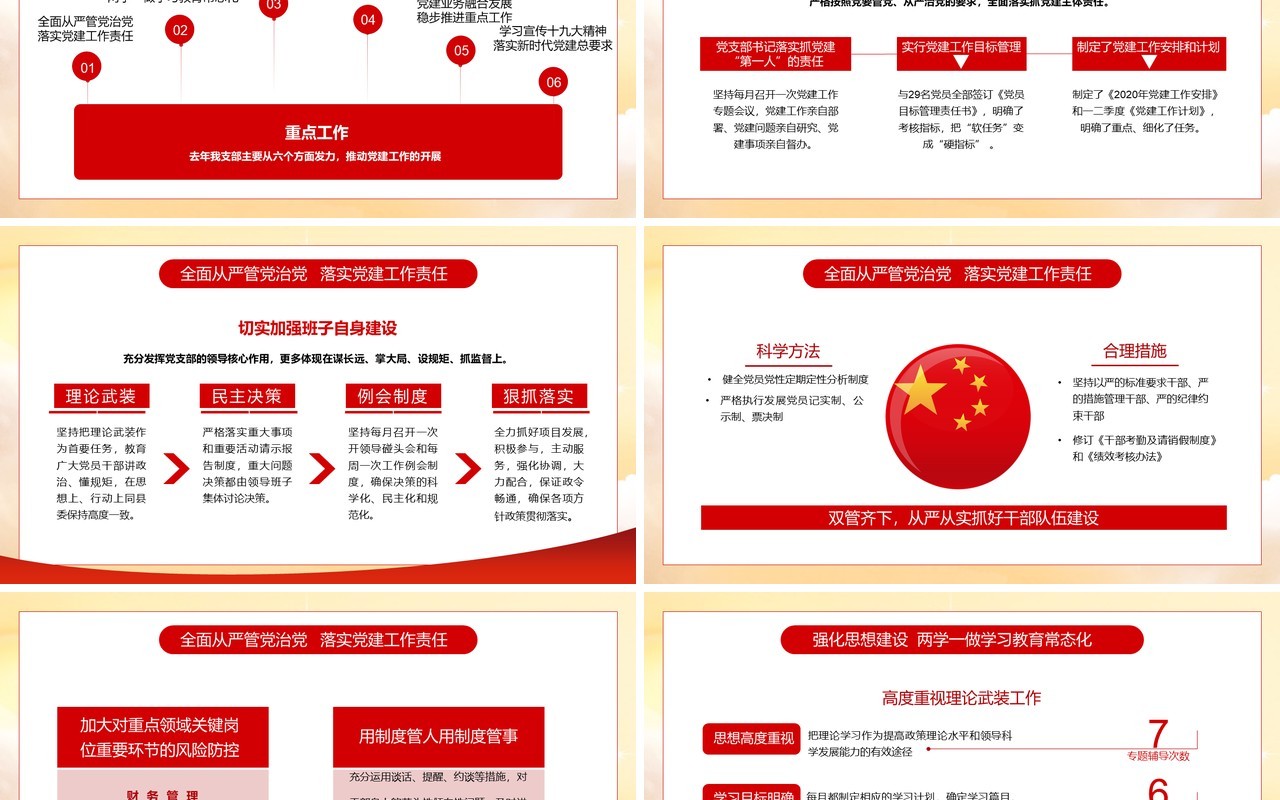 红色党政年终党建工作总结PPT模板