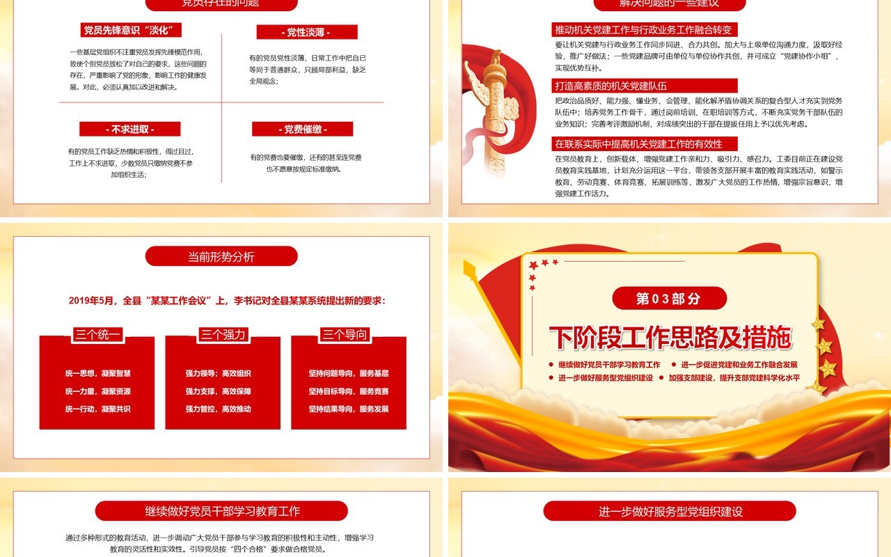 红色党政年终党建工作总结PPT模板