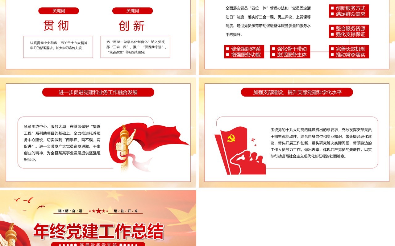 红色党政年终党建工作总结PPT模板