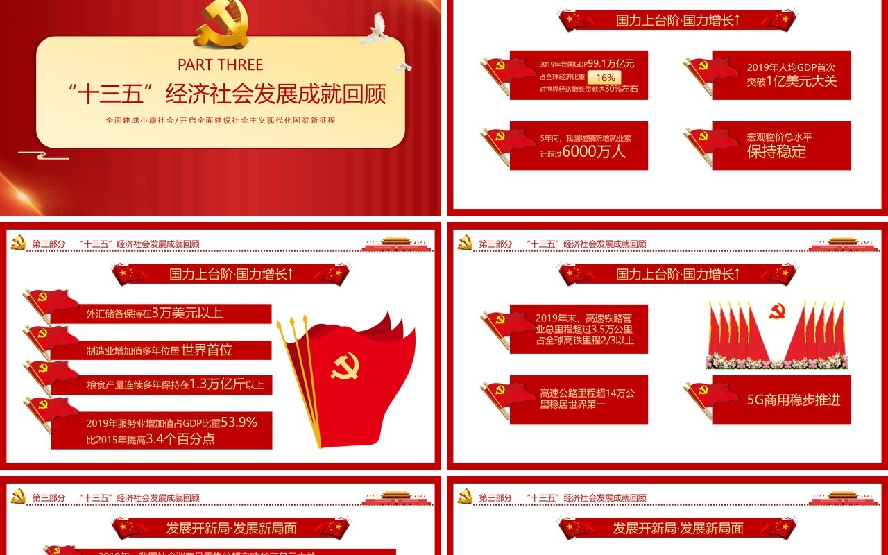 红色党政十九届五中全会学习党建党课动态PPT模板