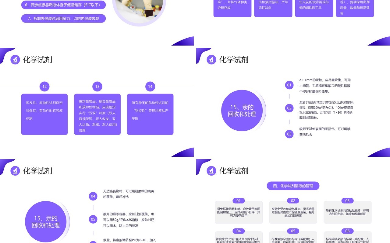 紫色简约商务风化学实验室安全使用教育PPT模板