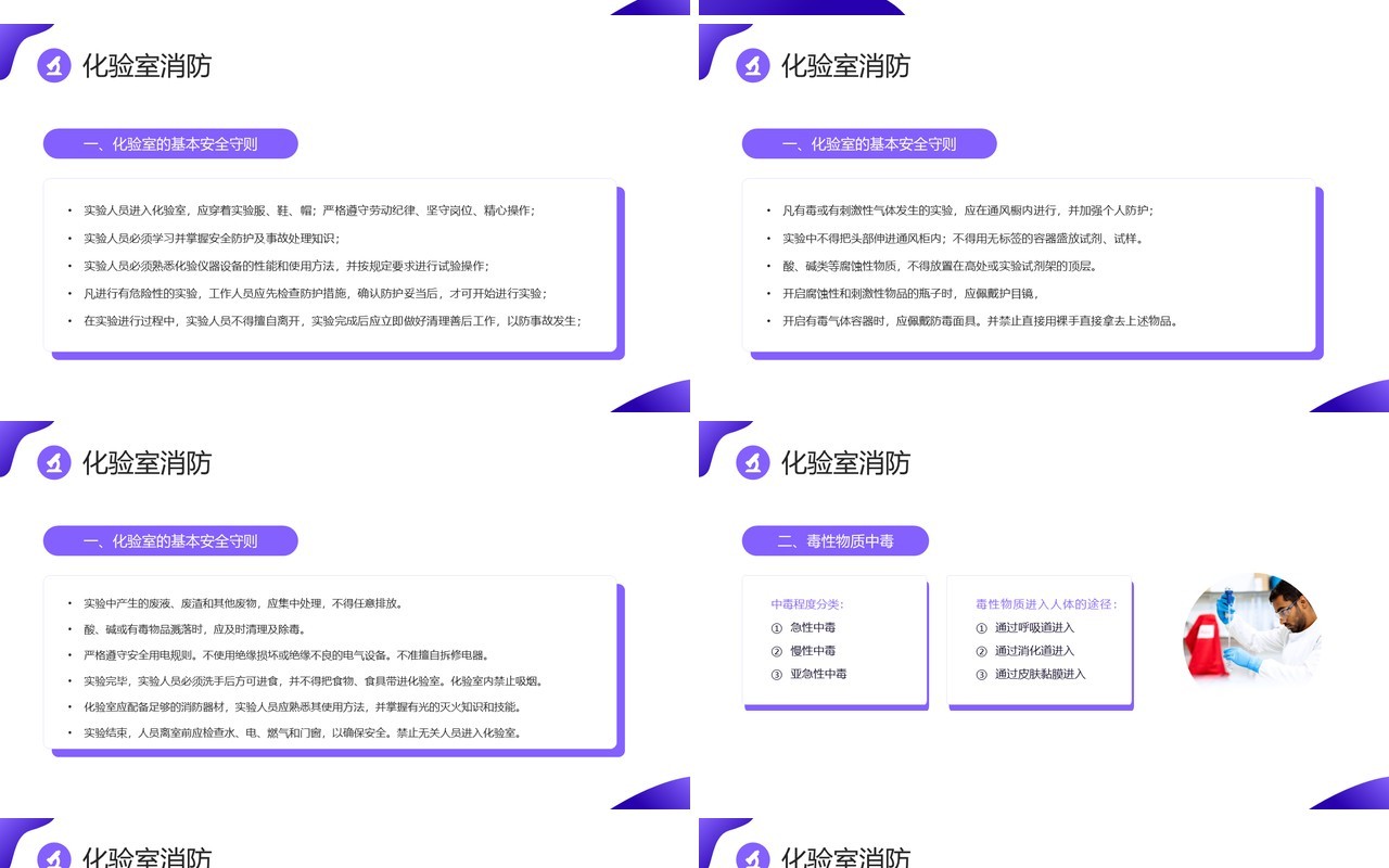 紫色简约商务风化学实验室安全使用教育PPT模板