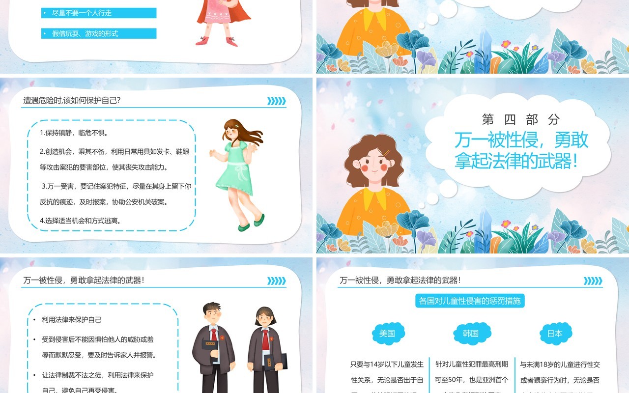 清新初中生预防性侵安全教育主题班会PPT动态模板