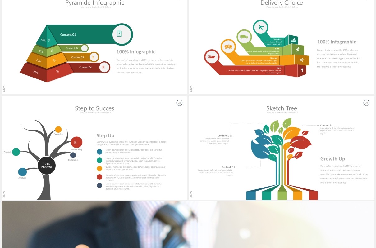 3D创意图形金字塔台阶数据图表PPT模板素材genio powerpoint