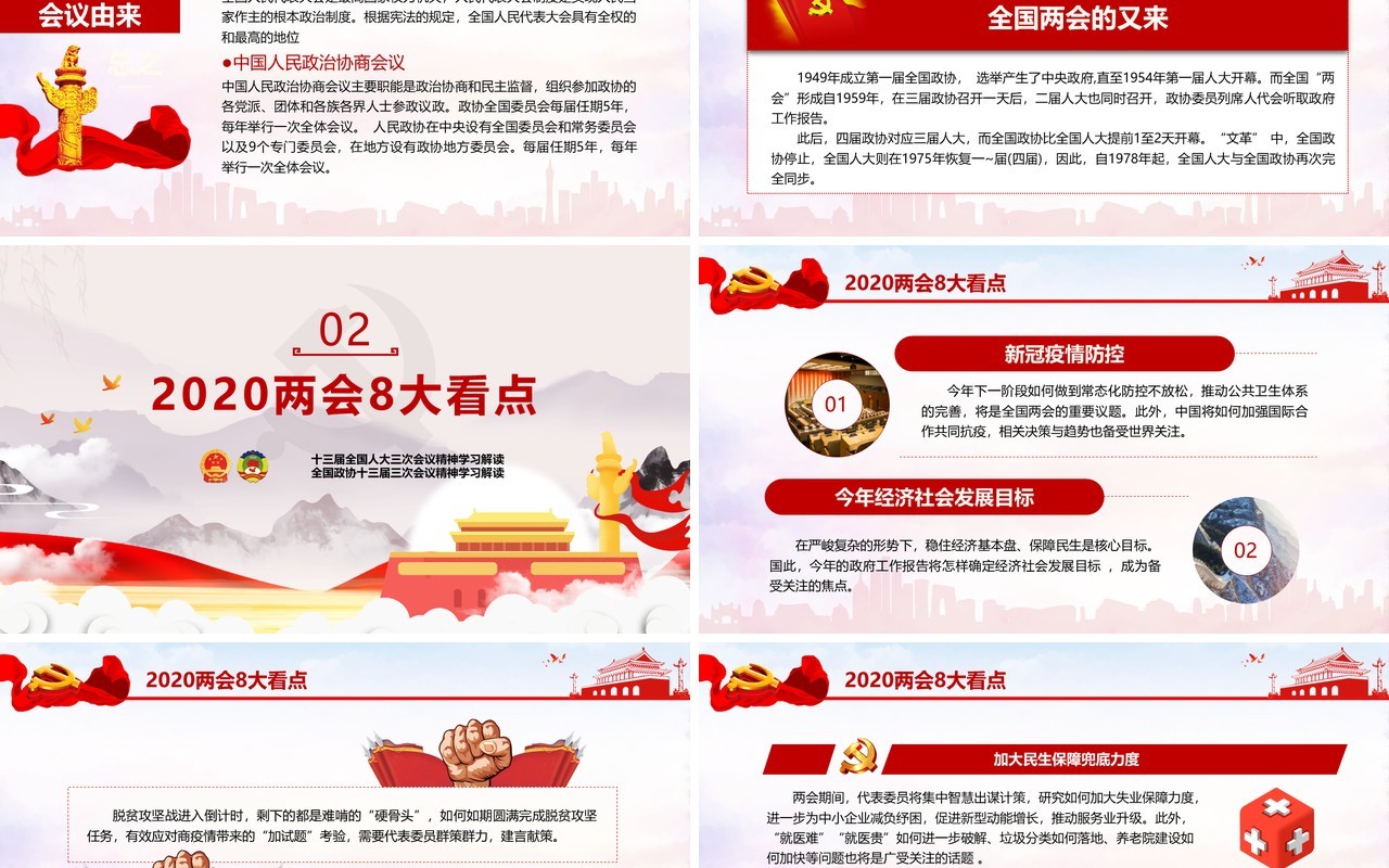 2020聚焦全国两会政府工作报告PPT模板