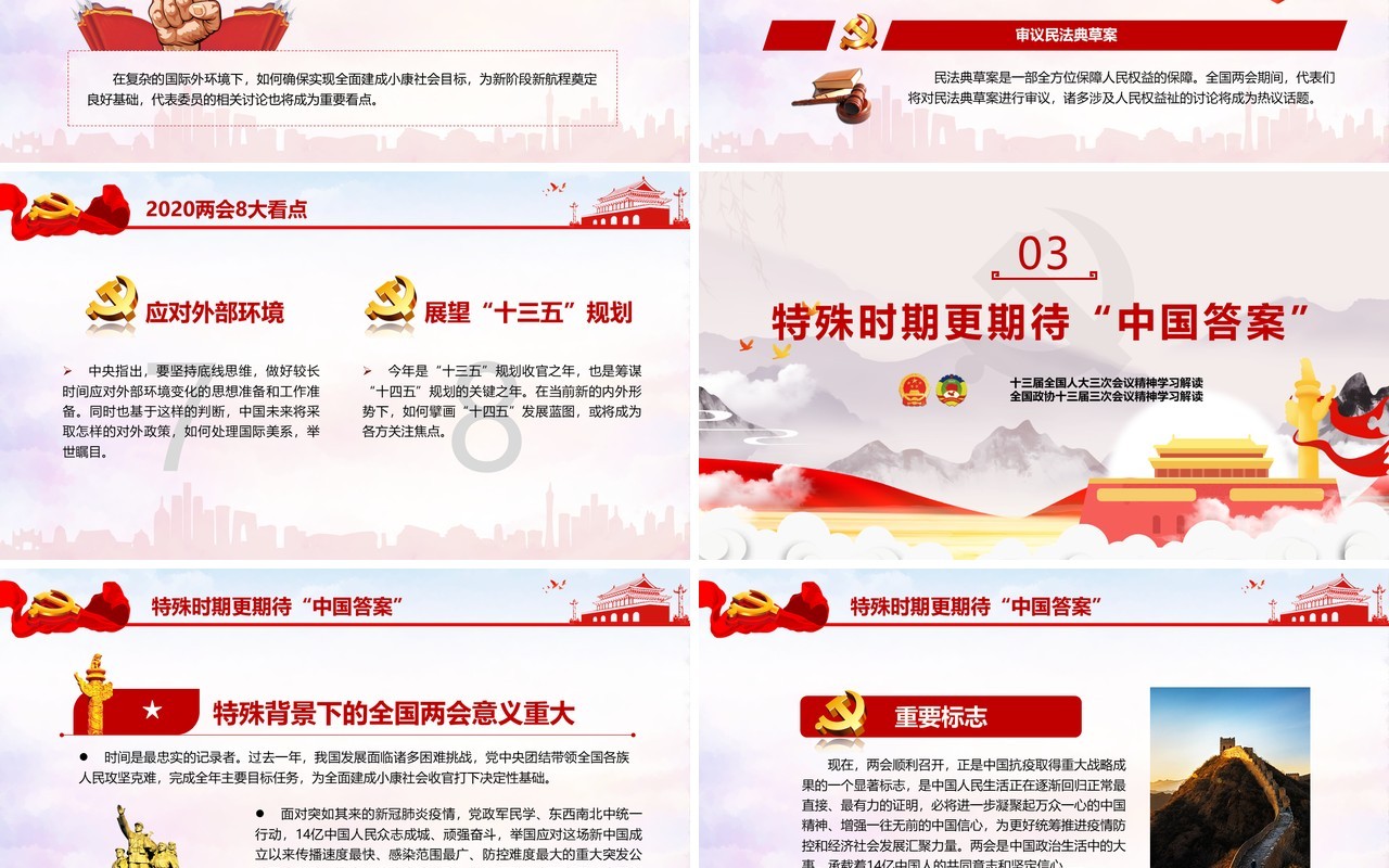 2020聚焦全国两会政府工作报告PPT模板