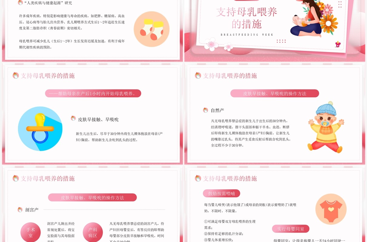 粉色卡通风母乳喂养周知识分享PPT模板