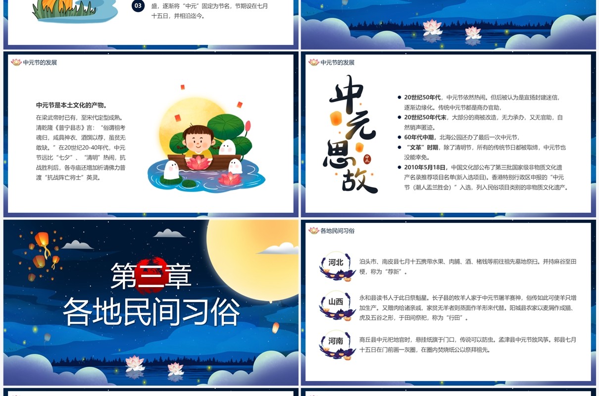 蓝色中国风中元节祭祖PPT模板