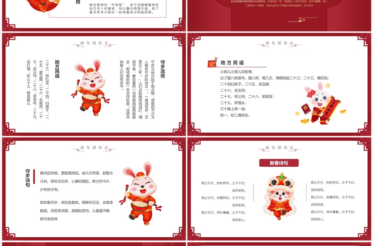 红色中国风兔年大吉兔年介绍PPT模板
