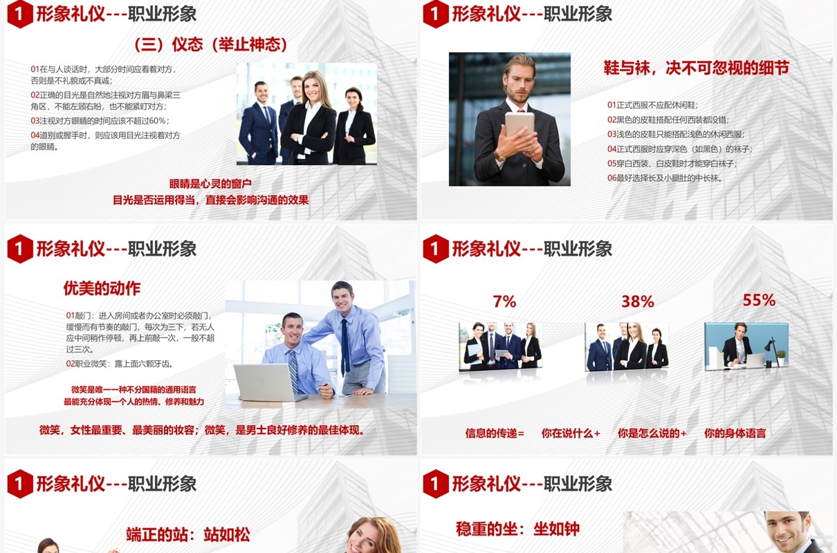 红色企业部门员工礼仪培训PPT模板