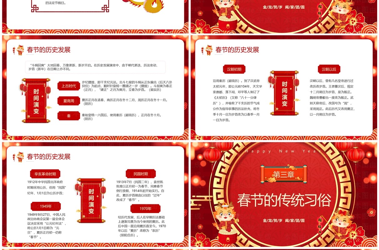 红色喜庆中国风春节传统节日介绍PPT模板