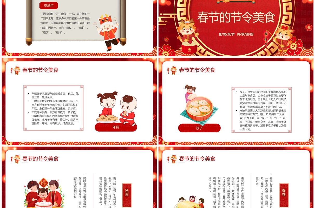 红色喜庆中国风春节传统节日介绍PPT模板