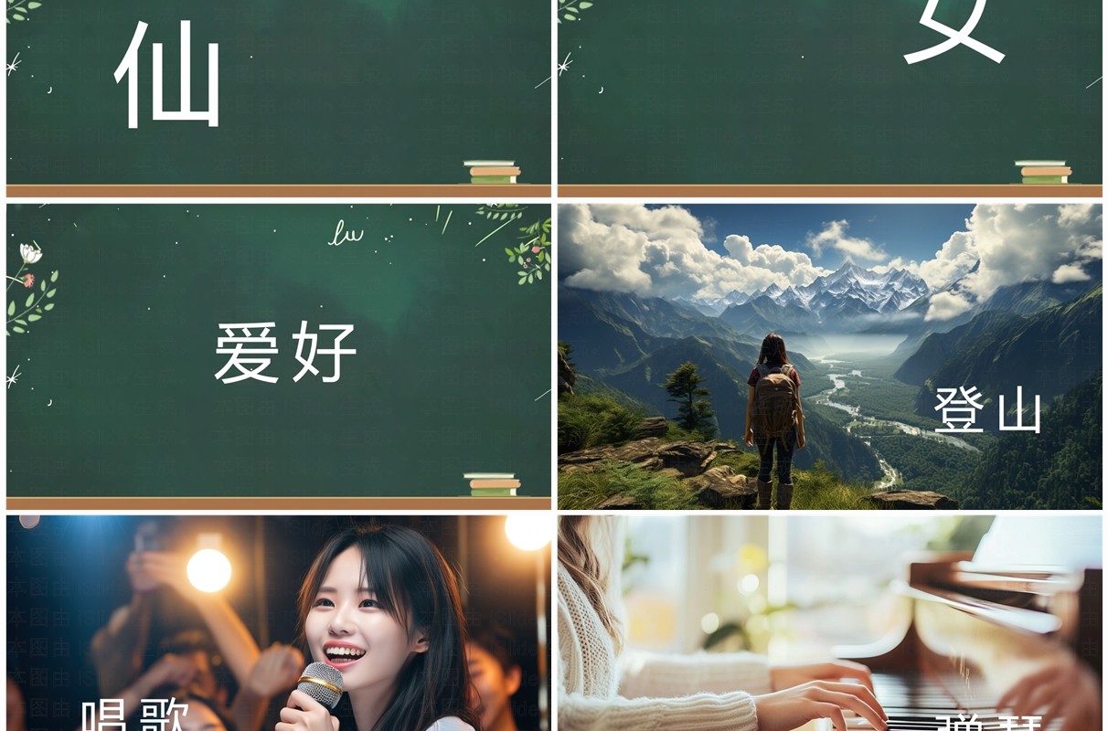 绿色插画风教师自我介绍快闪PPT模板