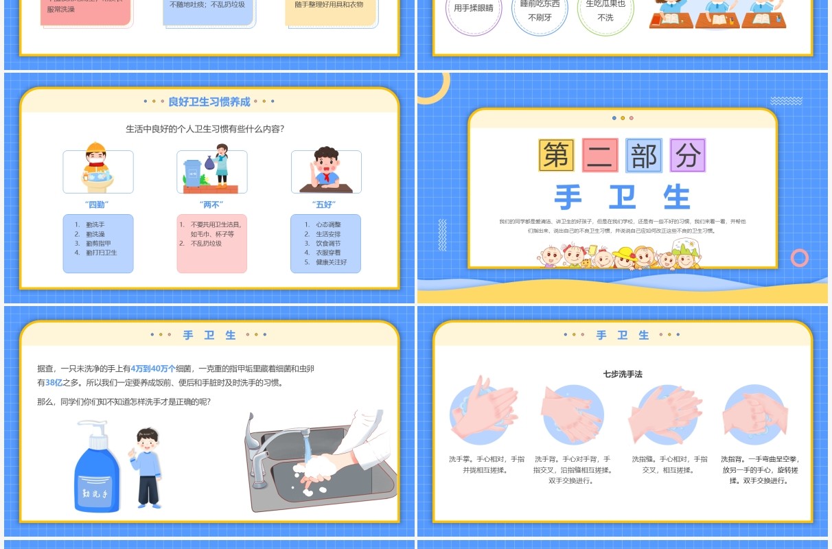 蓝色卡通风好习惯伴我成长主题班会PPT模板
