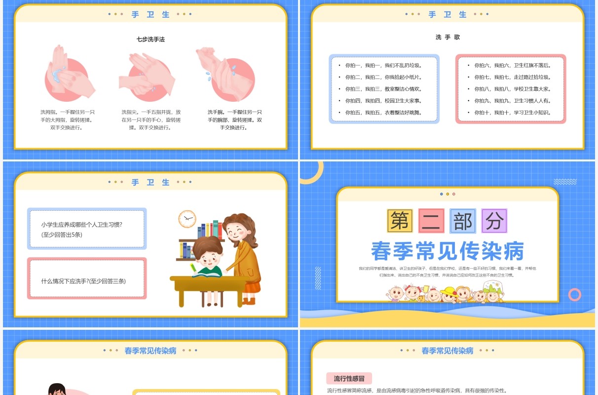 蓝色卡通风好习惯伴我成长主题班会PPT模板