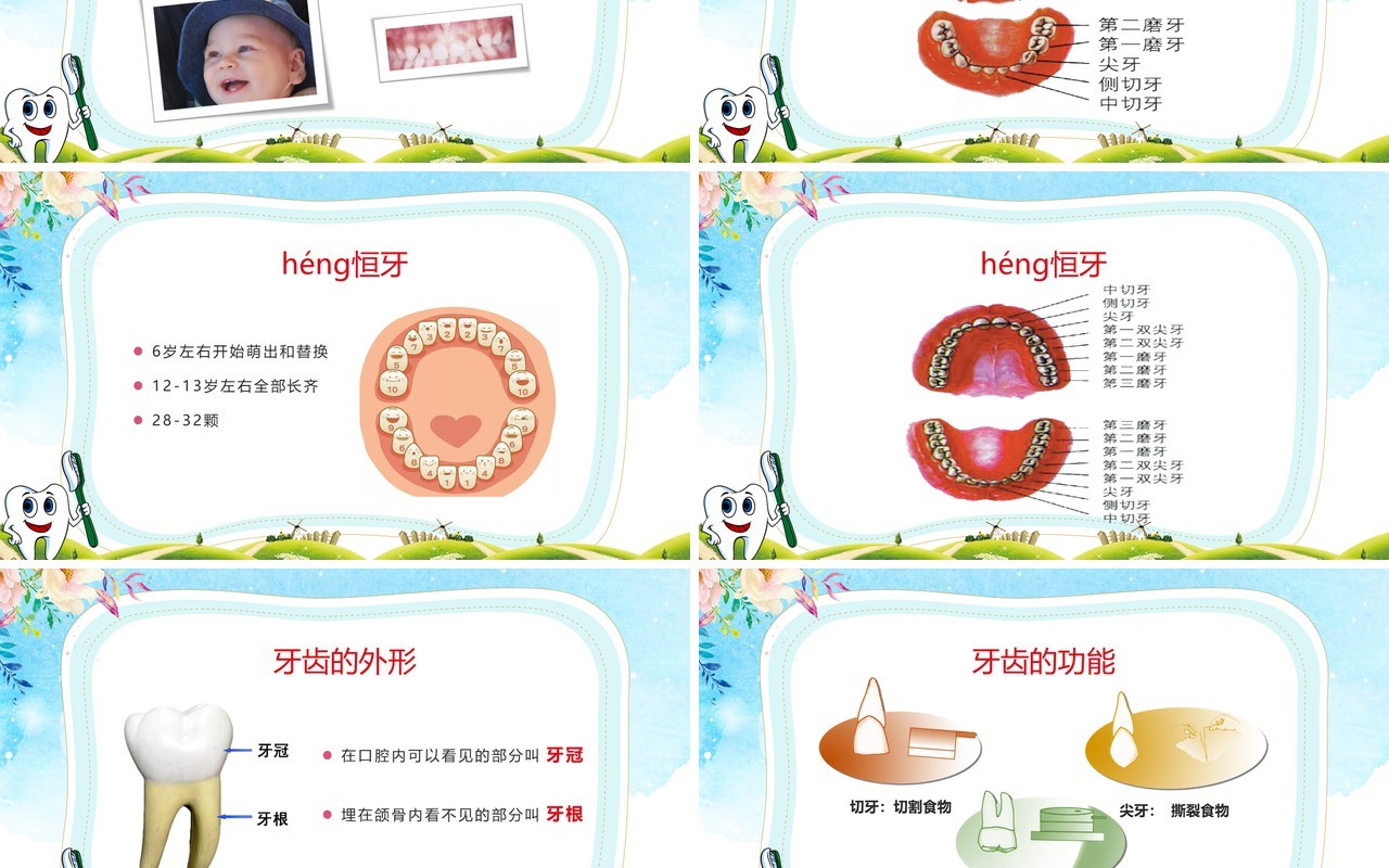 彩色卡通儿童小学生口腔卫生保健知识讲座宣传教育培训PPT模板课件