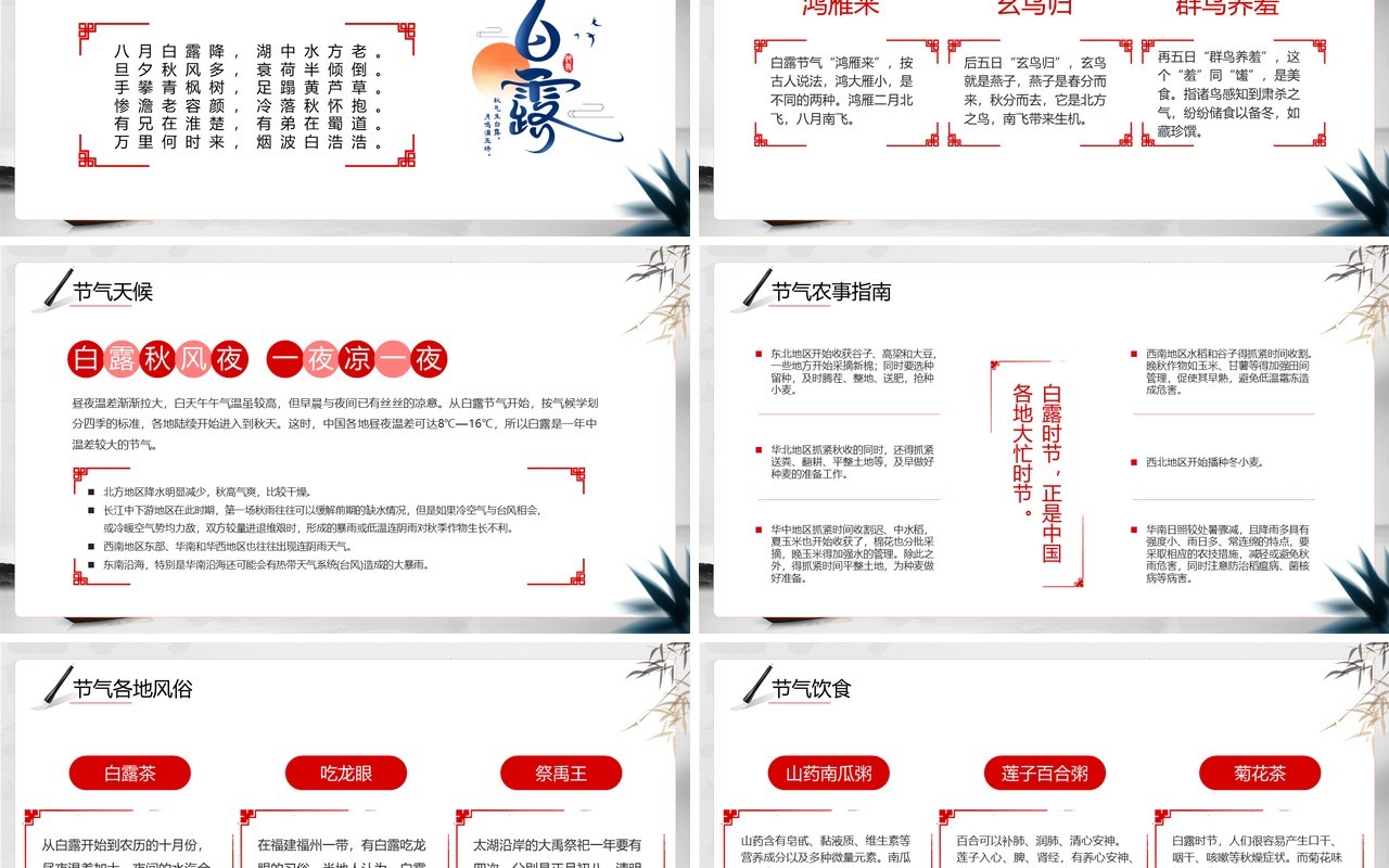 水墨中国风传统节气之白露介绍PPT模板