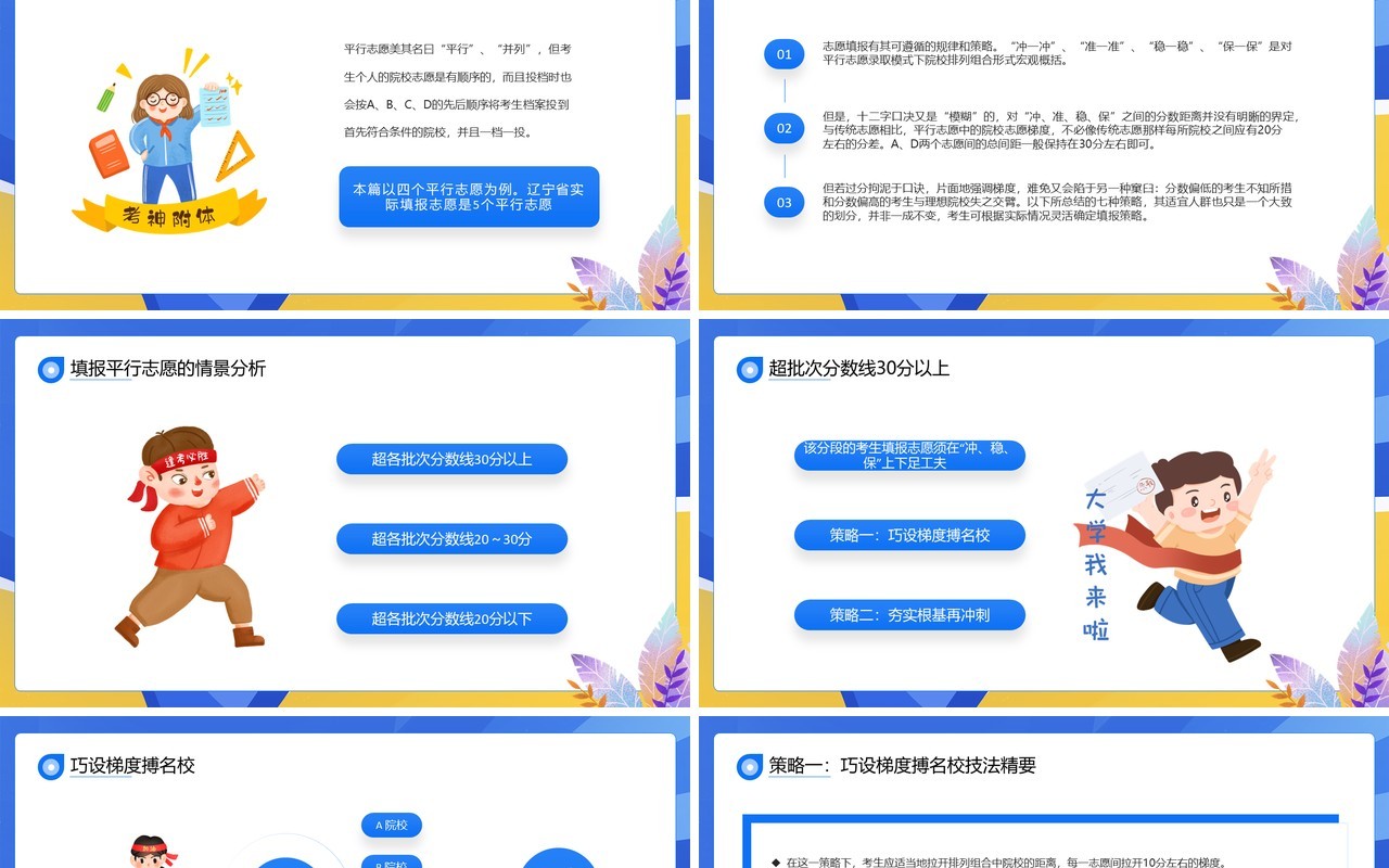 蓝色卡通风高考志愿填报技巧PPT模板