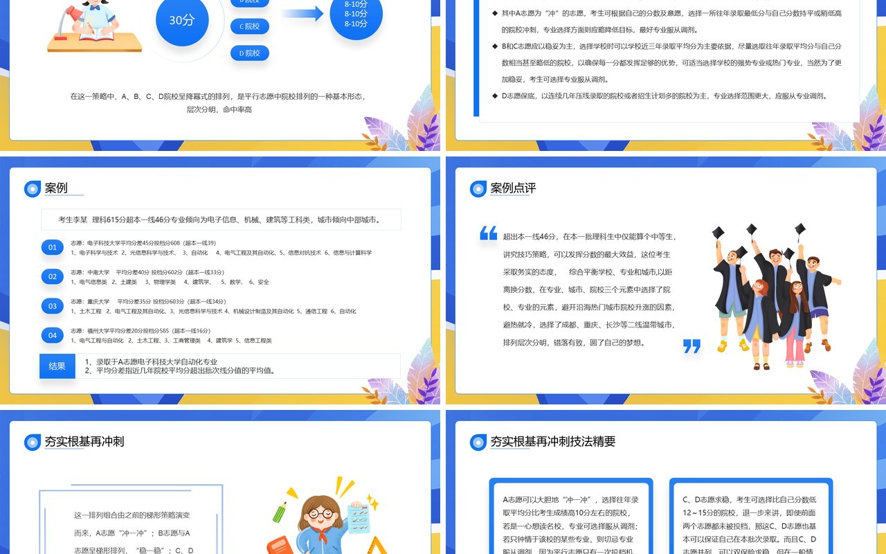 蓝色卡通风高考志愿填报技巧PPT模板
