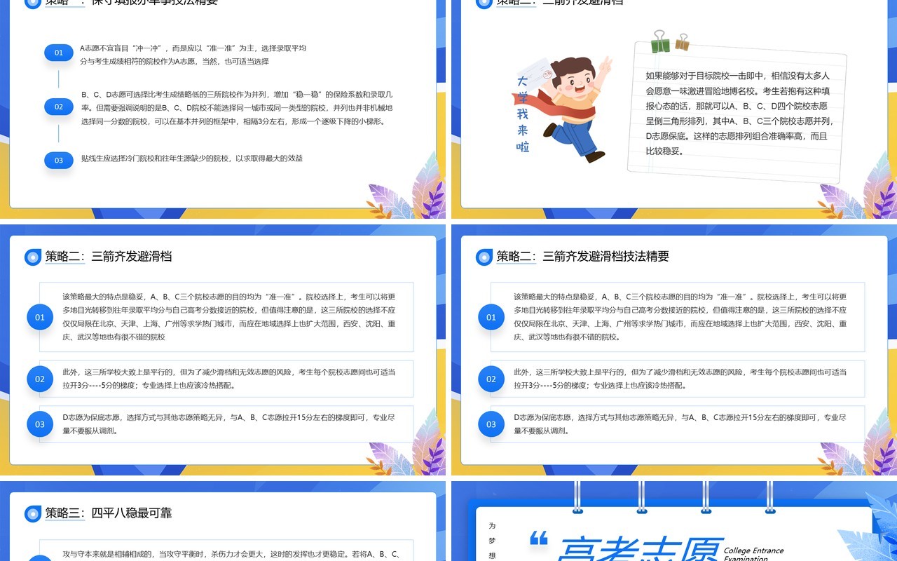 蓝色卡通风高考志愿填报技巧PPT模板
