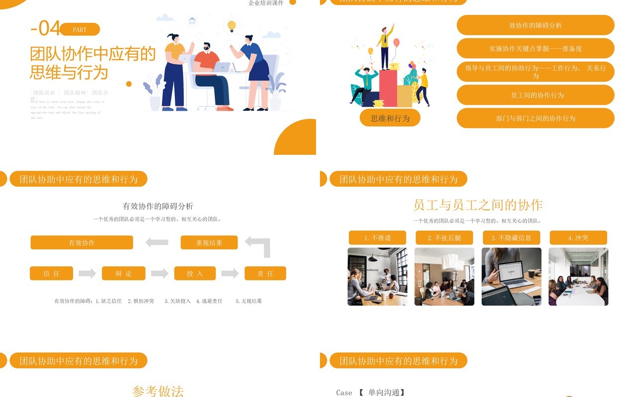 黄色扁平风公司员工管理团队的分工与协助培训PPT模板