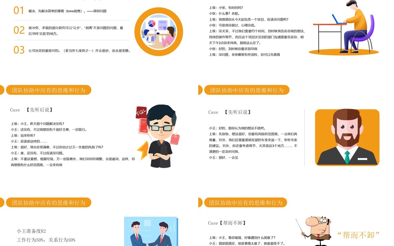 黄色扁平风公司员工管理团队的分工与协助培训PPT模板
