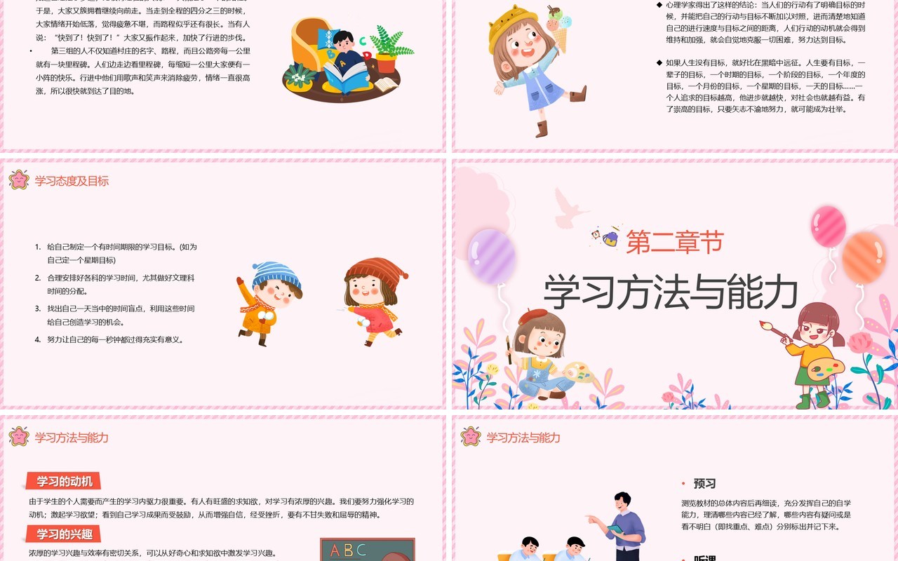 粉色卡通学习方法与能力培养PPT模板