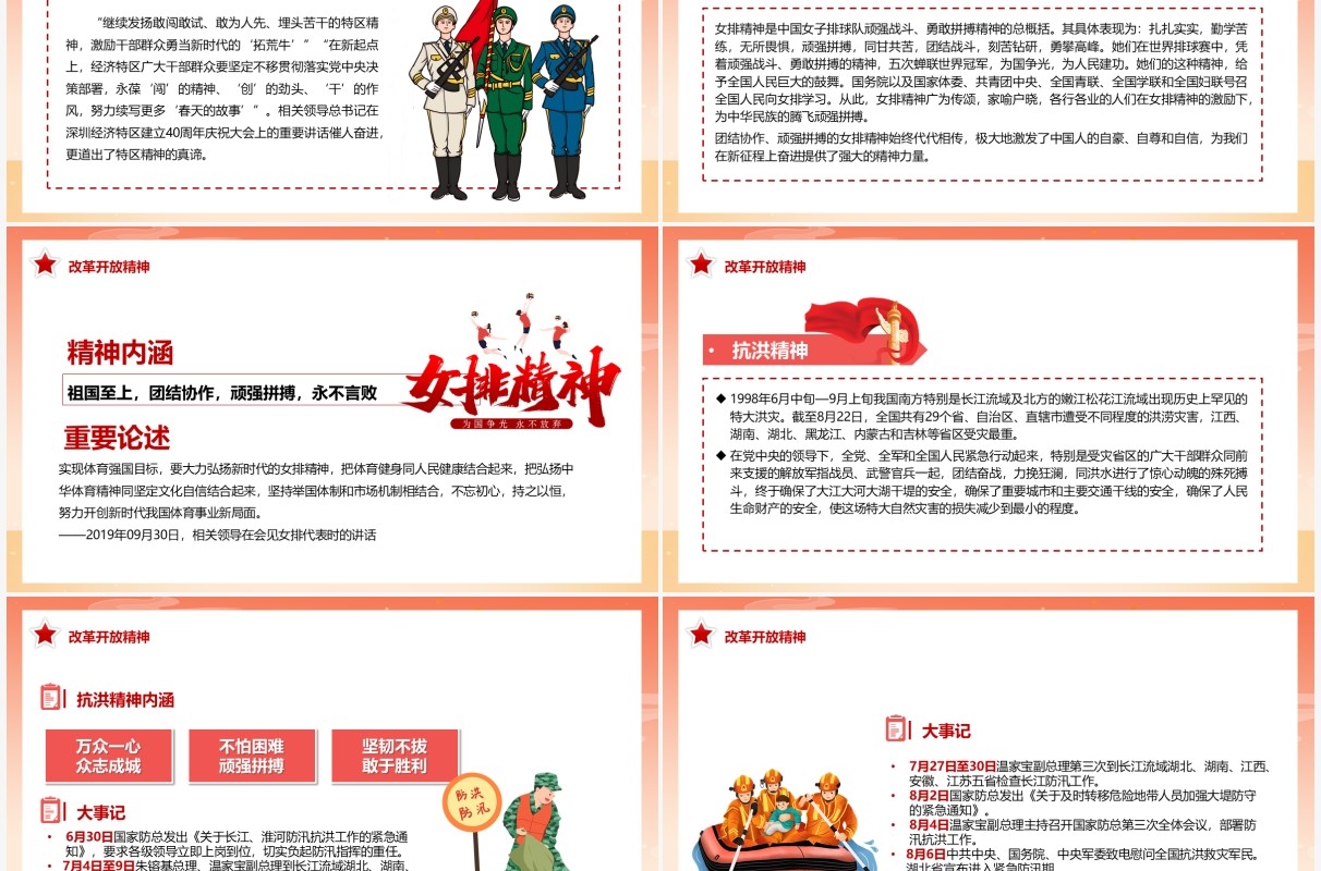 红色中国风中国精神谱系PPT模板