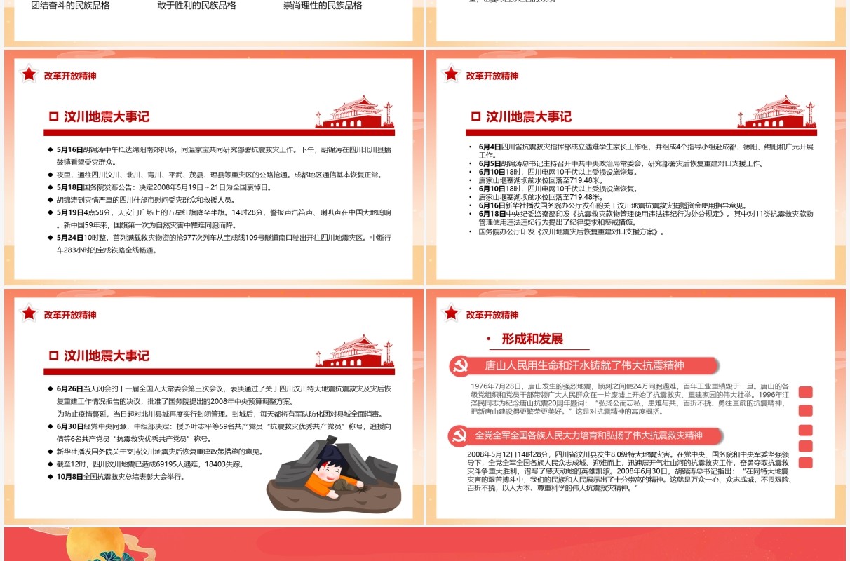 红色中国风中国精神谱系PPT模板