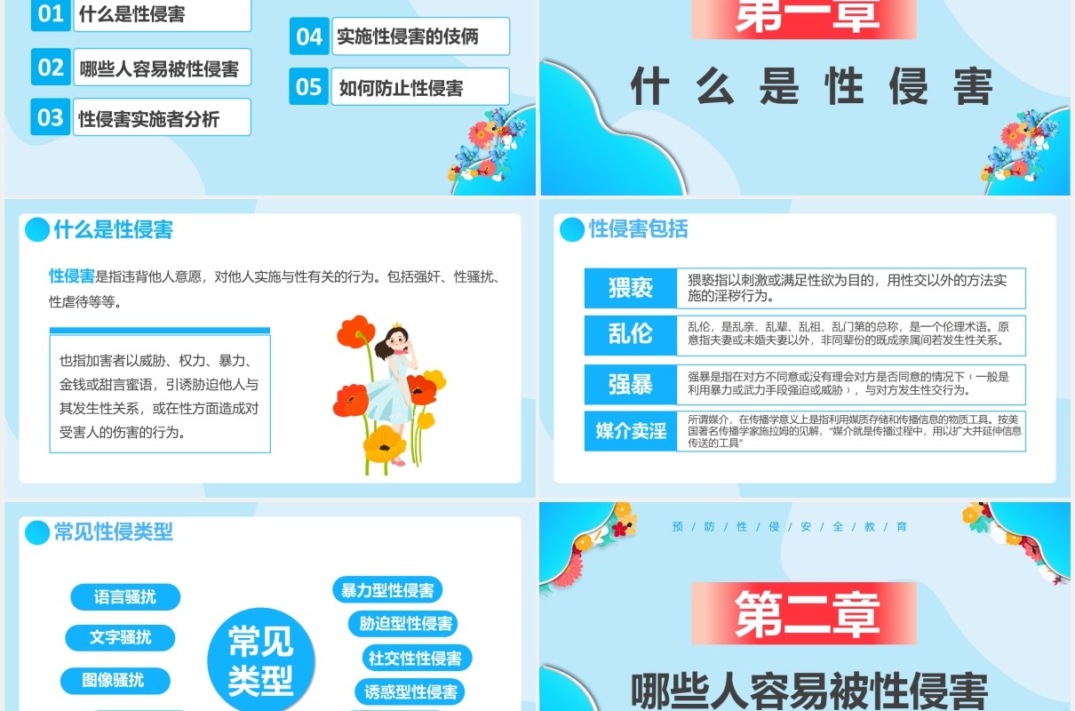 创意卡通小清新预防性侵害宣传教育通用PPT模板