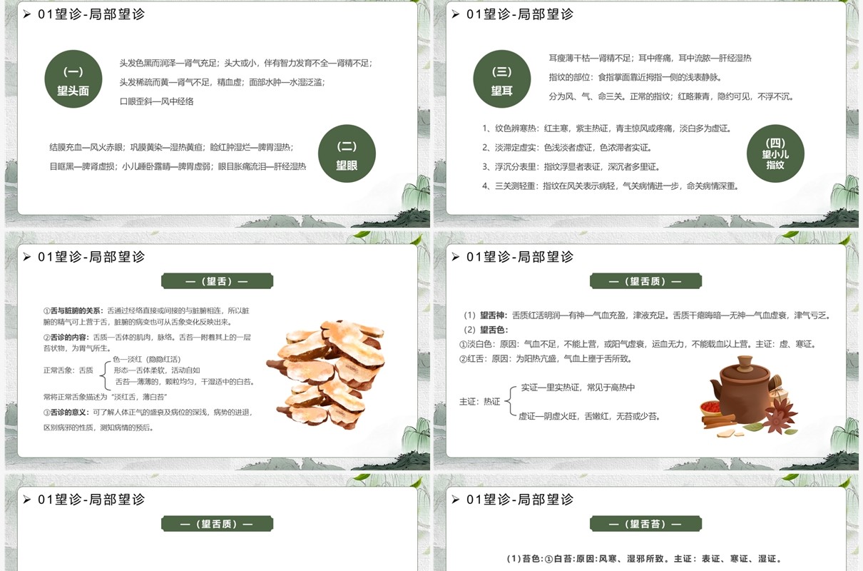 绿色中国风传统文化中医四诊望闻问切PPT模板