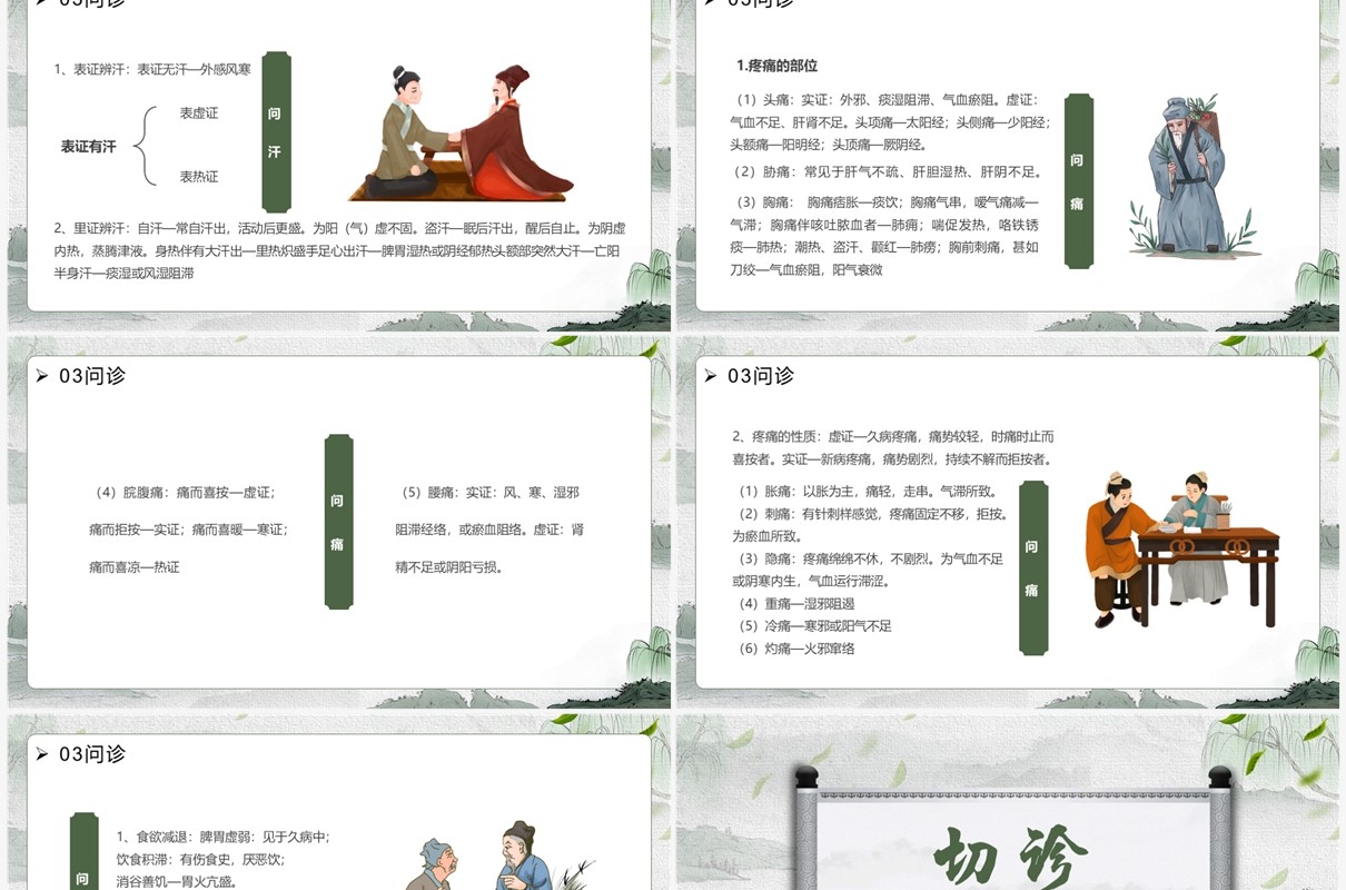 绿色中国风传统文化中医四诊望闻问切PPT模板
