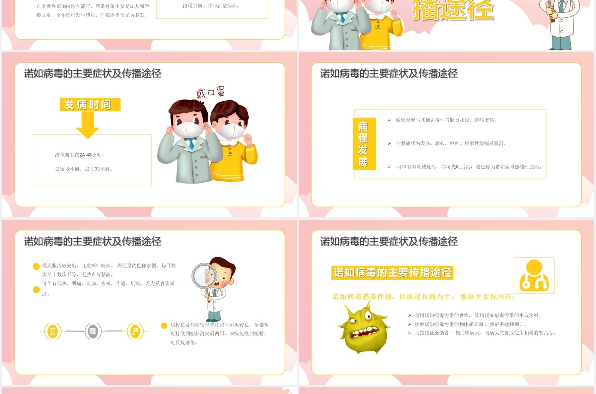 粉色卡通风幼儿园预防防控诺如病毒课件通用PPT模板