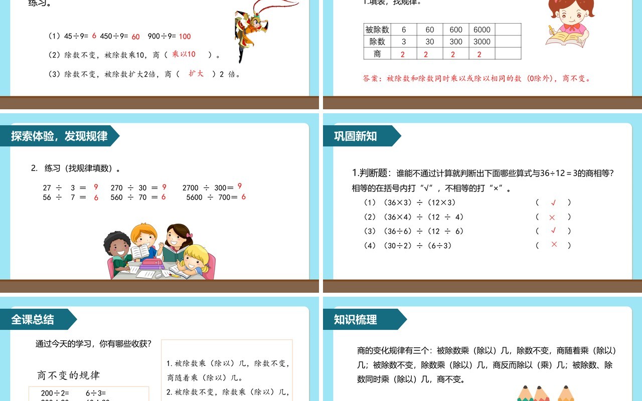 部编版四年级数学上册商的变化规律课件PPT模板