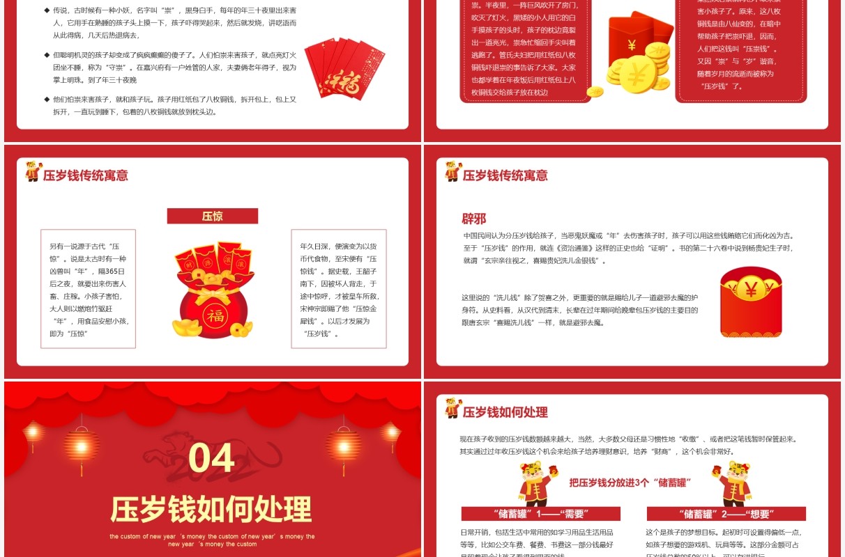 红色2022春节压岁钱习俗介绍PPT模板