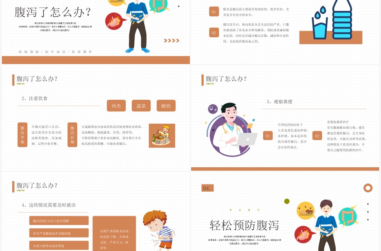 黄色卡通风夏季腹泻知识介绍PPT模板