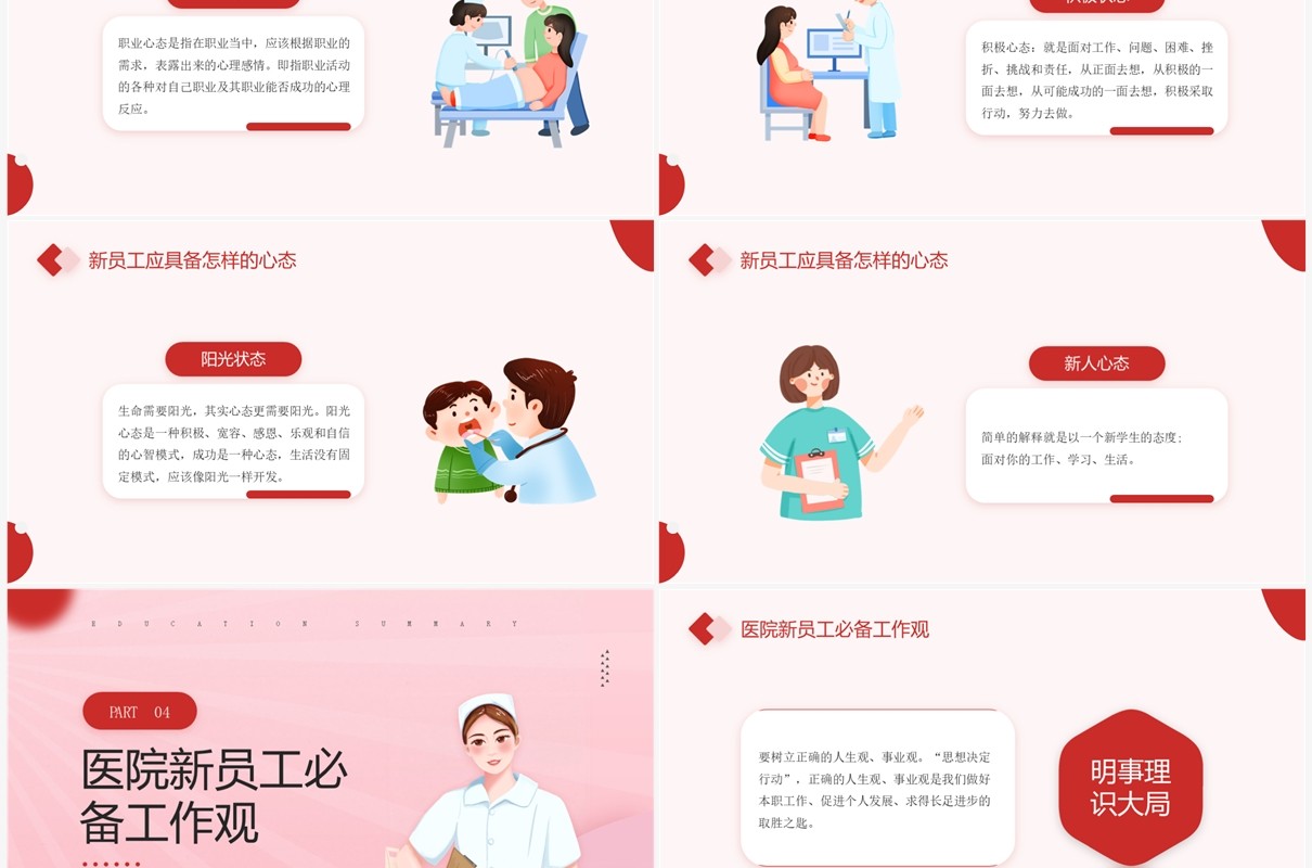 红色卡通风医院新员工入职培训PPT模板