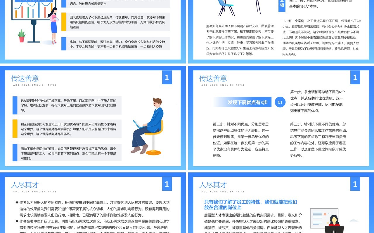 蓝色插画风小团队管理的7个方法PPT模板