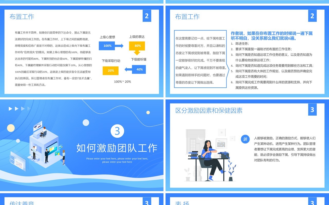 蓝色插画风小团队管理的7个方法PPT模板