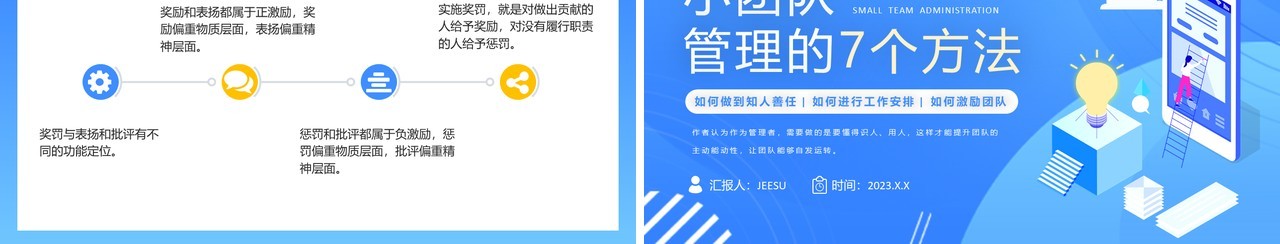 蓝色插画风小团队管理的7个方法PPT模板
