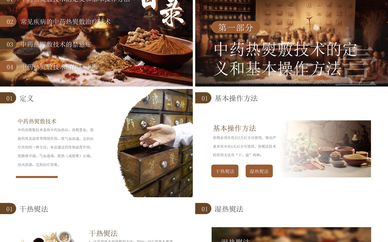 棕色中国风中药热熨敷技术PPT模板