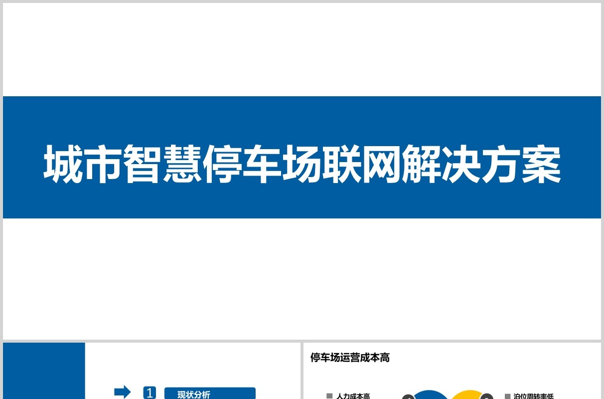 简约蓝色城市智慧停车场联网解决方案PPT模板